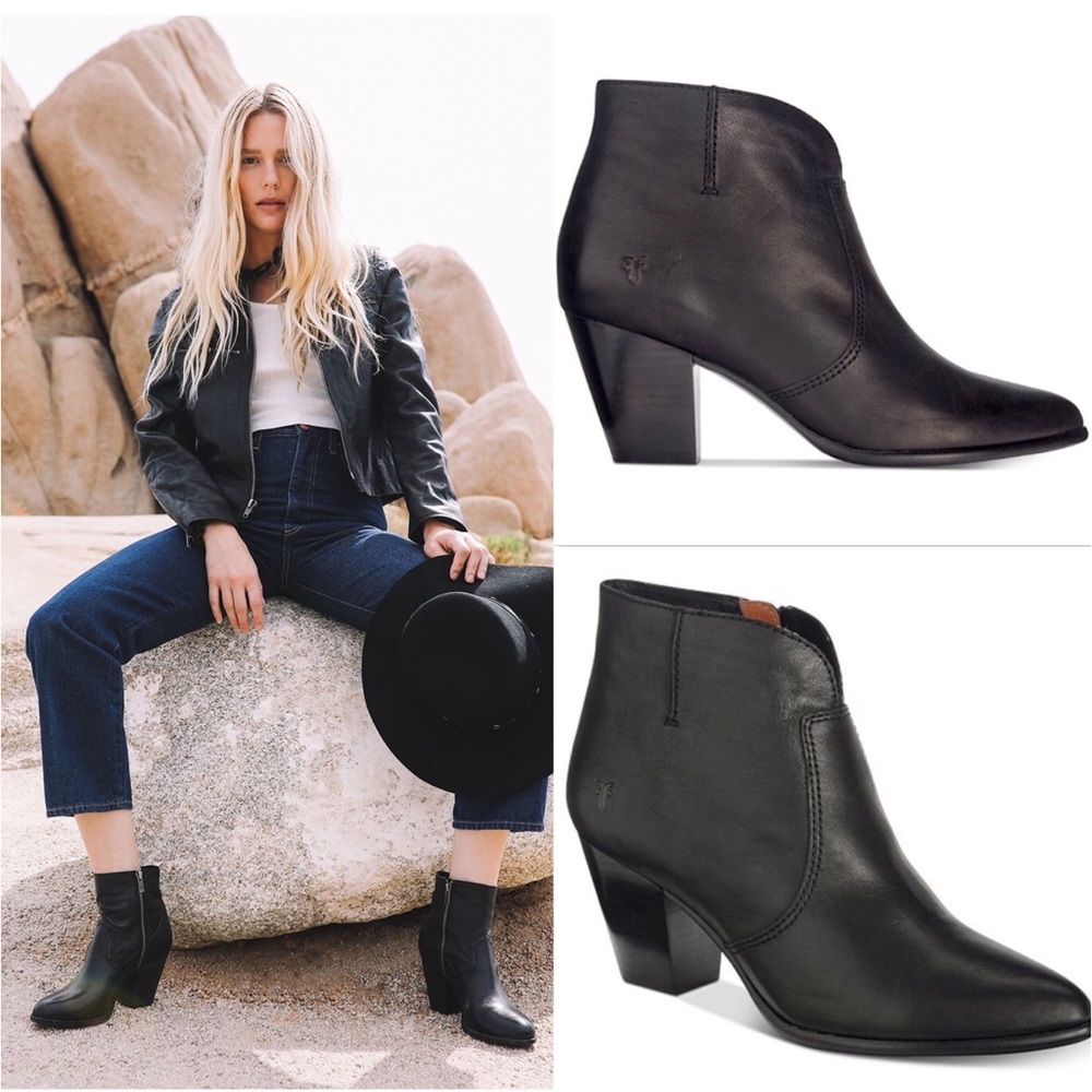 Frye Jennifer Leather Black Casual Ankle Booties - Picture 3 of 13